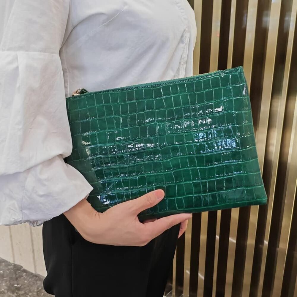 Women Envelope Clutch Purse Crocodile Embossed PU Faux Leather Evening Party Bag - Picture 2 of 6
